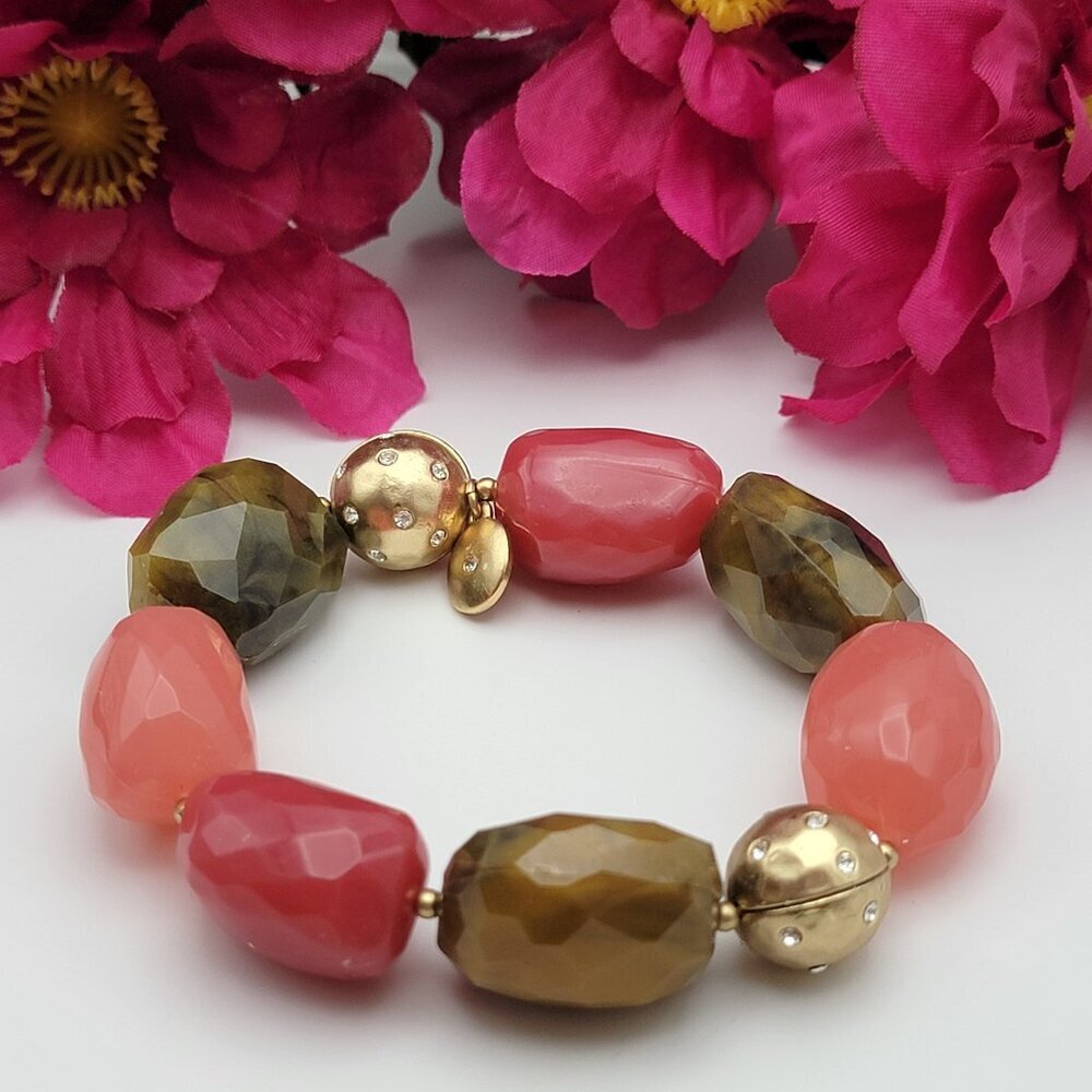 Vintage Jones New York Chunky Bead Statement Stetch Bracelet Multicolor 7 Inch